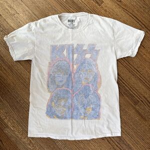 Vintage Style KISS Band Tee Shirt Mens Small Off White Portrait Graphic Rock S/M
